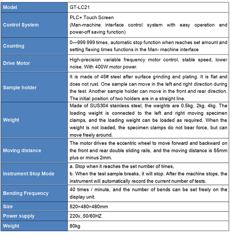 Belt Dynamic Durability Tester Key Specification